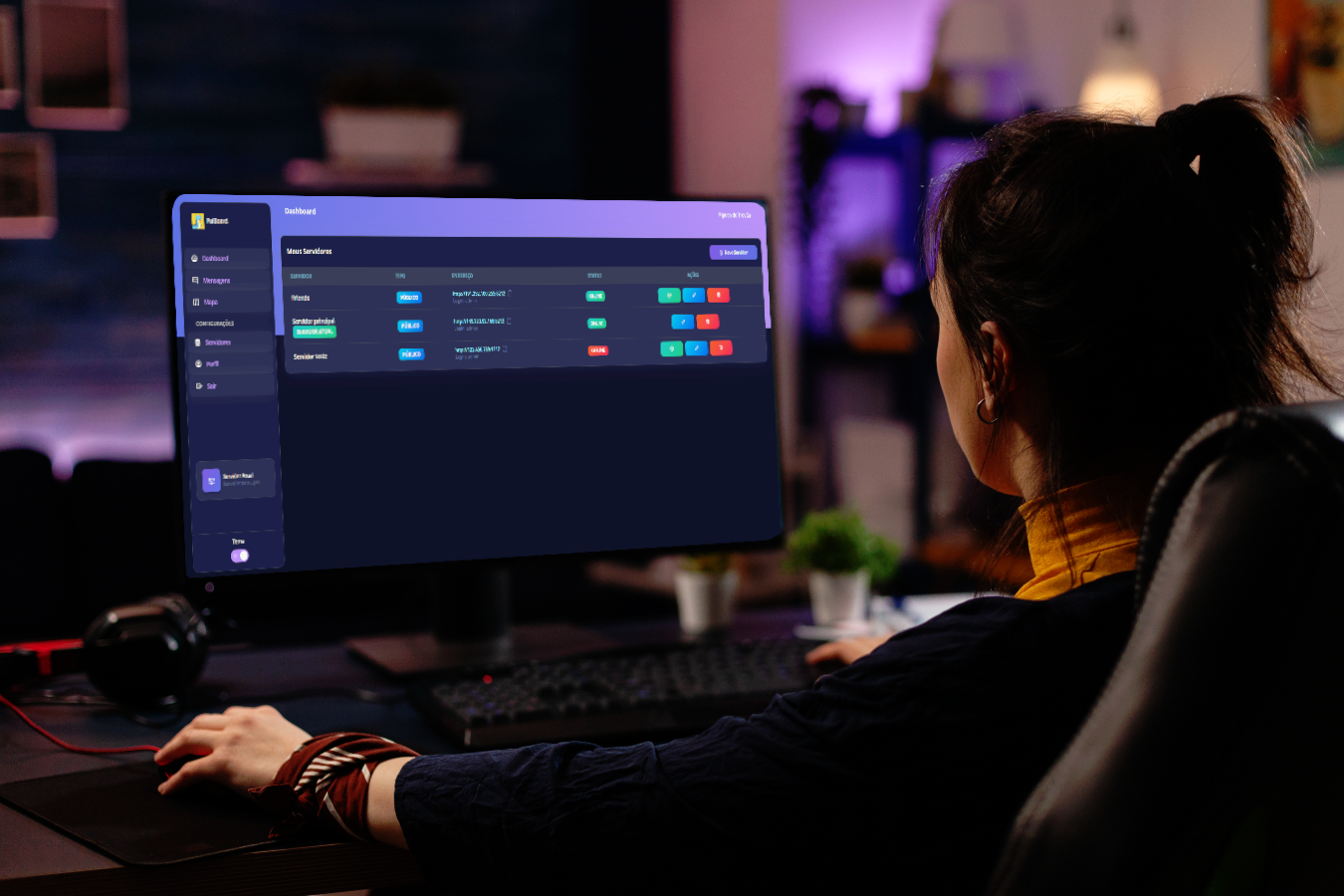 Gamer configurando servidor no PalBoard